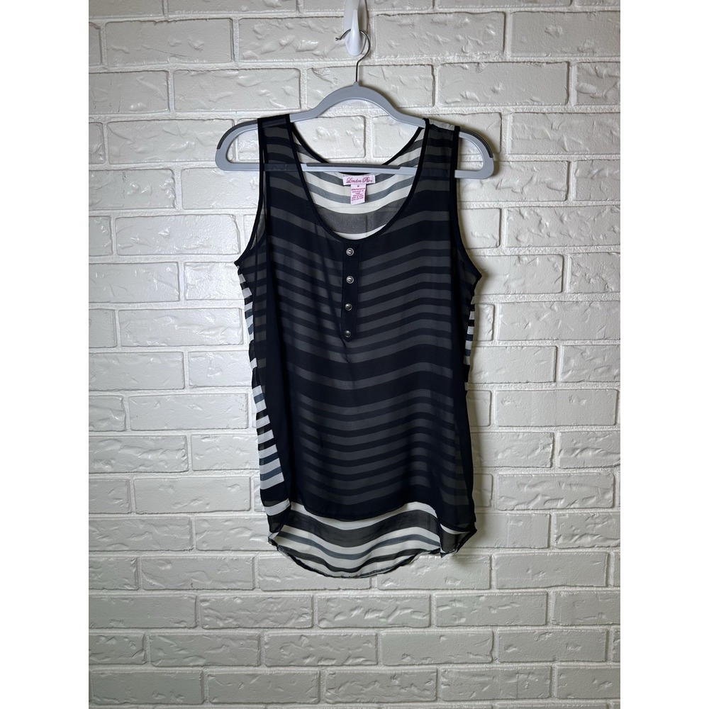 London Pie M Y2K Sheer Striped Tank Top Black White Tumblr Grunge